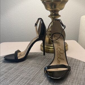 Sam Edelman Ariella Black Patent Ankle-Strap Stiletto Sandals
